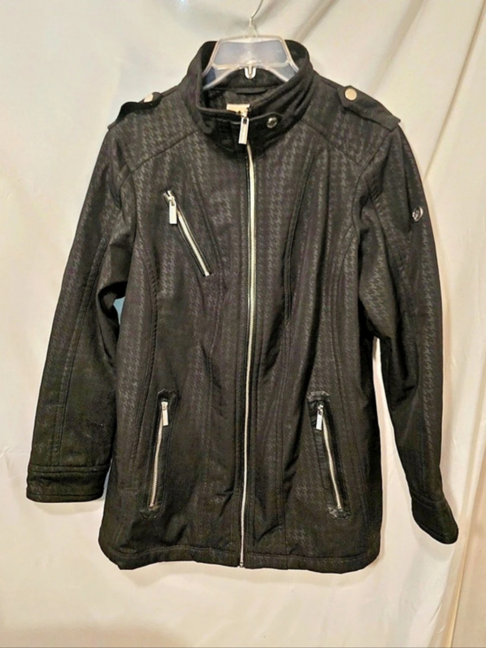 Michael Kors Black Houndstooth Soft Shell Utility Jacket Black Jacket Size XL